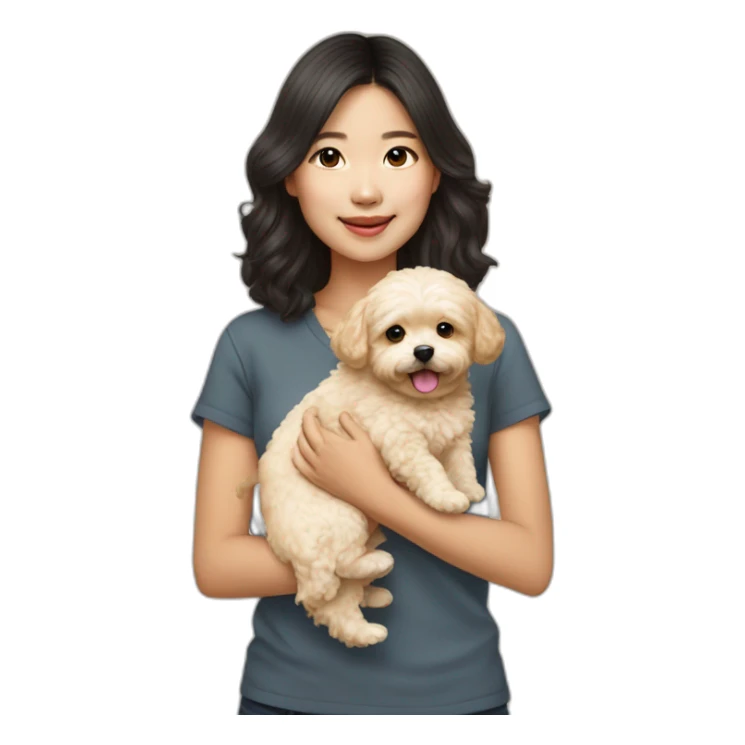 asian girl holding golden maltipoo sticker