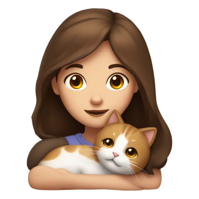 girl with brown hair cuddling a cat sticker