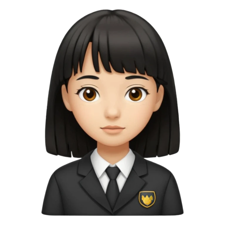 a middle school girl in a school uniform and black hair, and bangs sticker