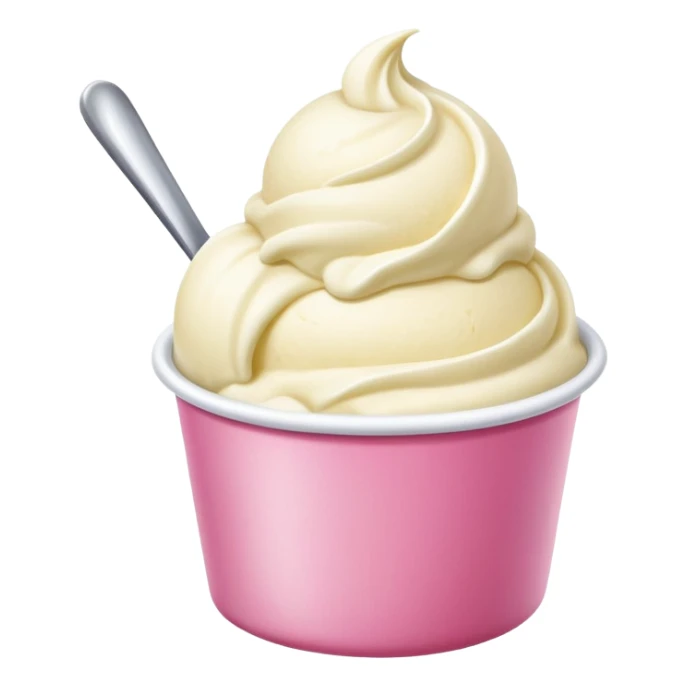 ultra realistic round single scoop of vanilla bean ice cream in pink cup sticker