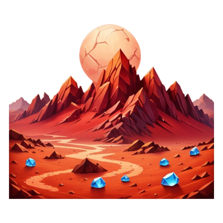 crystal mars, surface covered in glowing crystals mountains and dust sticker