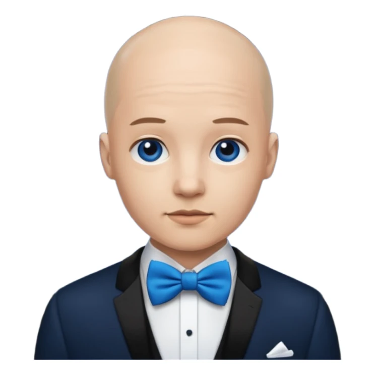 Bald with blue bow tie, midnight balck dress, age. sticker
