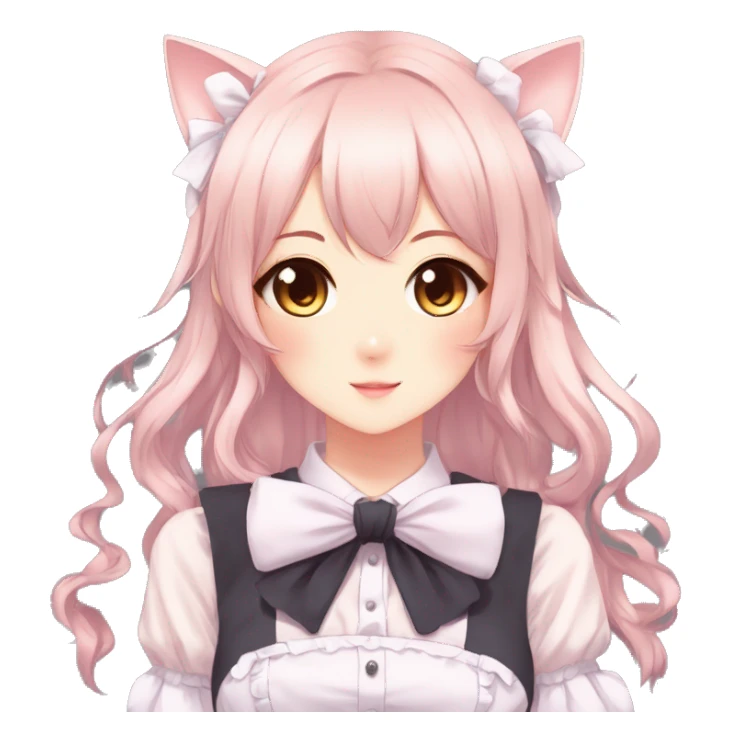 Gorgeous anime style catgirl with blushing face with maid outfit bow tie idol model kawaiicore pearly petite simplistic aesthetic trending style sticker