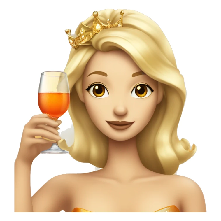 beautiful blond princess with crown in a golden dress drinking aperol sticker