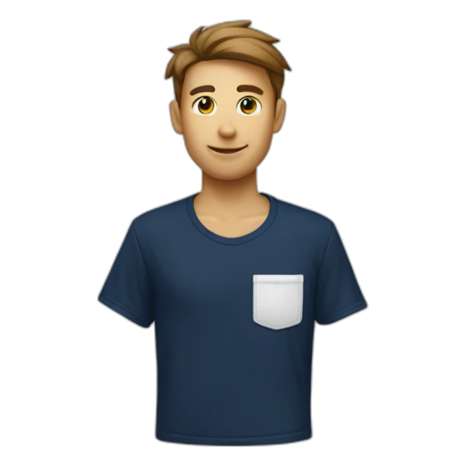 white tshirt with navy letter r on breast pocket sticker