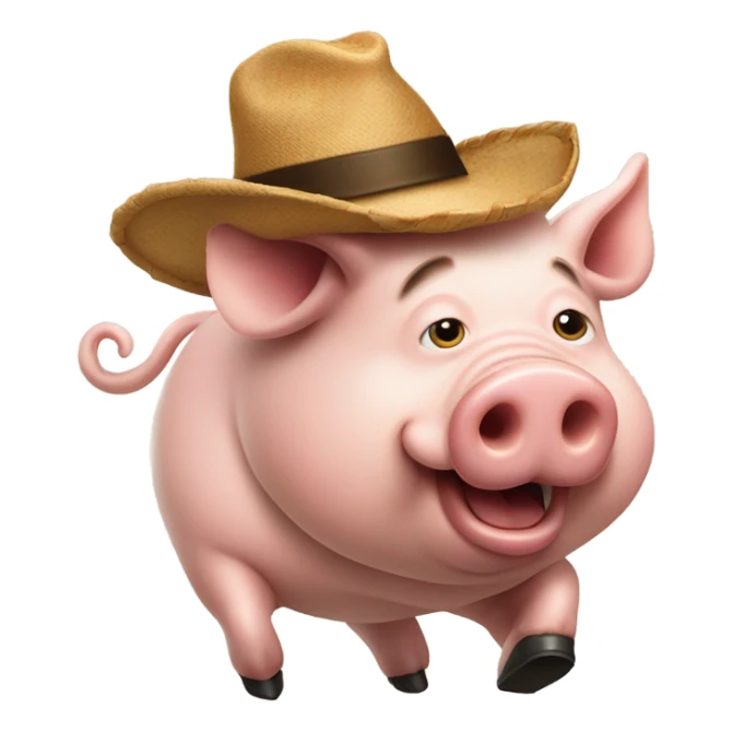 Pig chasing a person with cotelette beard and a small round hat on the back of his head sticker