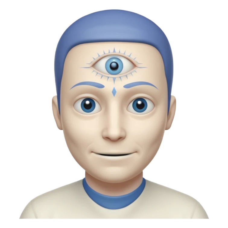 mutant test subject portrait, head and shoulders only, third eye on forehead, pale skin, creepy calm smile, lab experiment style, 3D cartoon, mobile game icon style, clean background, no text, no watermark

 sticker