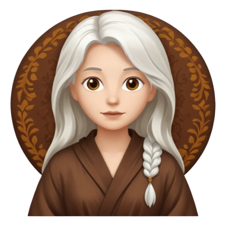 long white haired woman in brown robe sticker