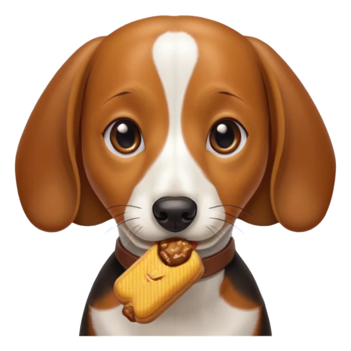 beagle dachshund mix with a treat sticker