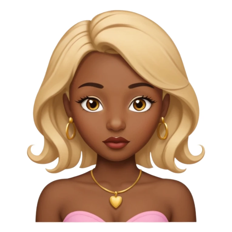 darkskin female with eyebrows that are naturally shaped and frame eyes well, eyes that are almond-shaped with defined lashes. nd lips are full with a defined cupid’s bow, add also a septum piercing that adds an edgy, stylish flair. a middle-part, honey blonde bust-down with laid baby hairs sticker