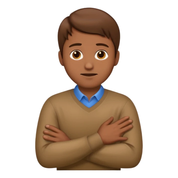 Emoji guy brown hair and hands around neck itself  sticker