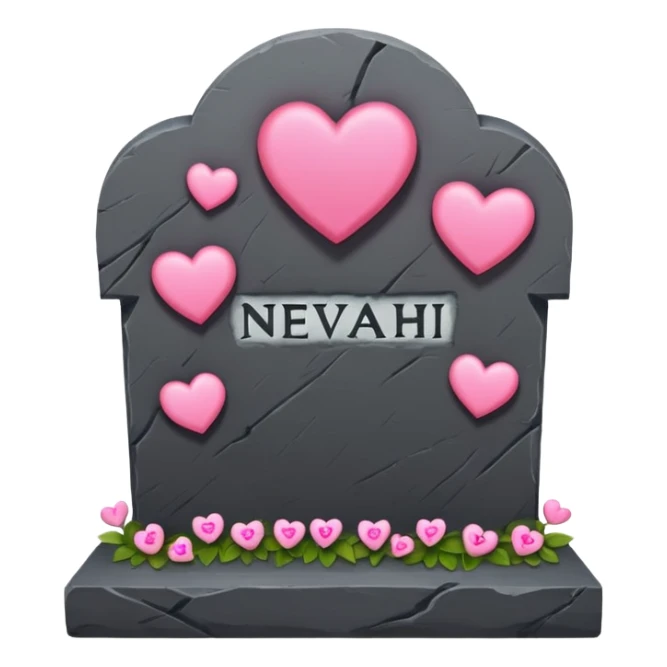 Headstone that says NEVAEH with pink hearts sticker