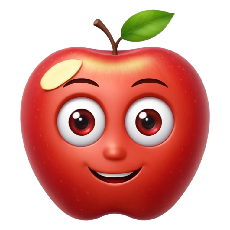 crea una manzana tipo emoji con  ojos y boca 3d tipo pixar sticker