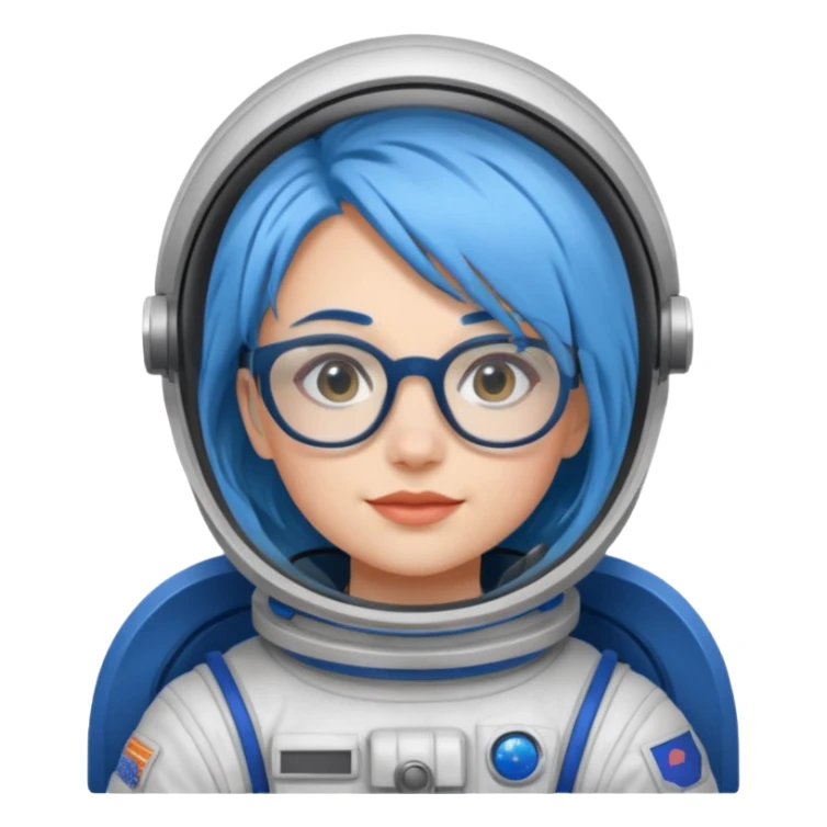 Female astronaut with blue hair, wear glasses, non helmet sticker