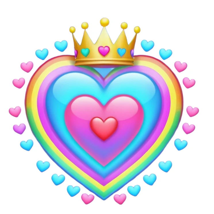 neon heart with a rainbow bow with heart pattern on the bow and a crown sticker