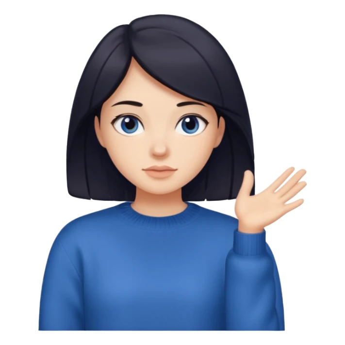 a girl with dark hair and a bluish sweater sticker