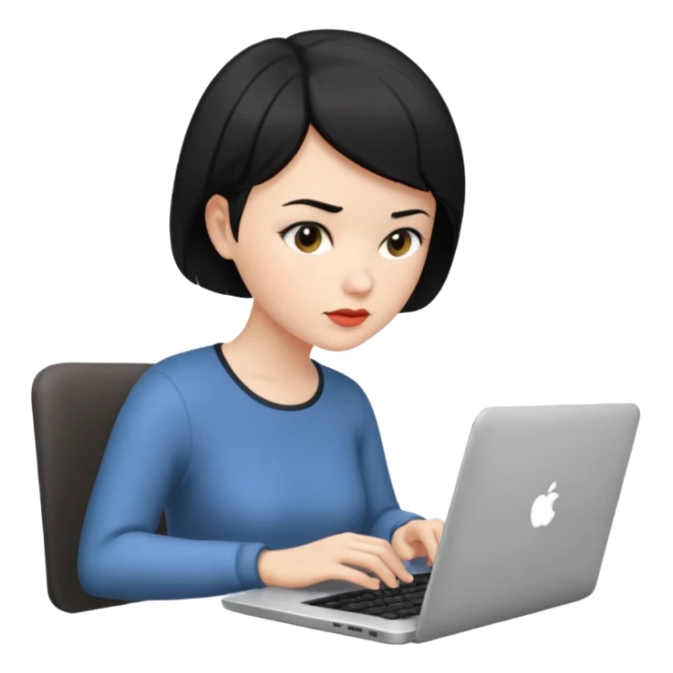 a white woman who has black short hair typing laptop sticker