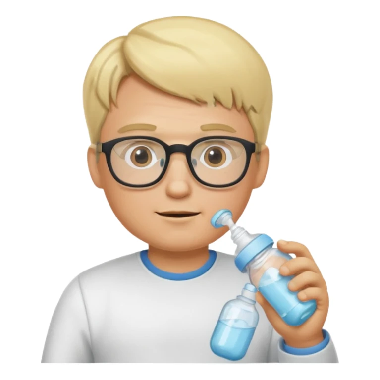blonde man with glasses with baby bottle sticker