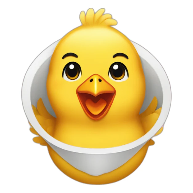 yellow chicken with bib that says Let's Eat! sticker