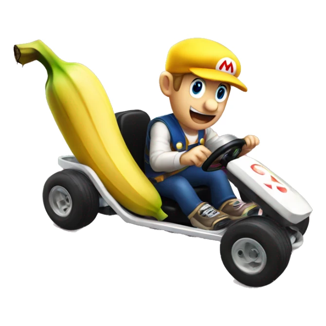 Banana driving a kart from Mario kart sticker
