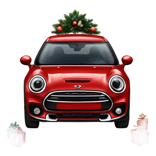 Red Mini Cooper Clubman with lots of Christmas decorations sticker
