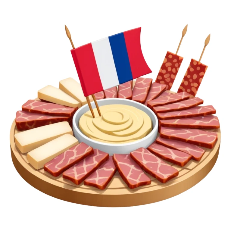 French flag on tooth pick on top of a SPAM charcuterieplatter sticker
