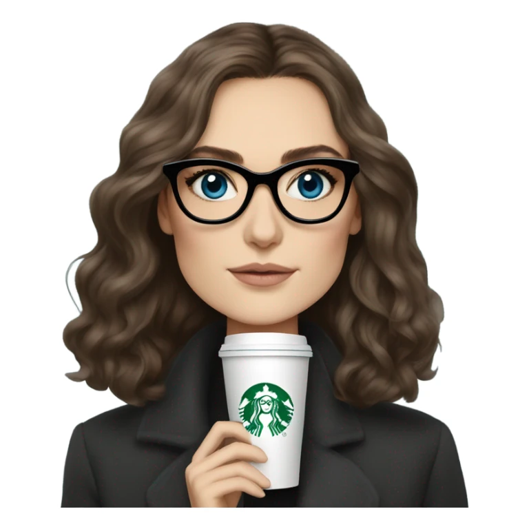  ⁸lHyper Realistic Photo keireav Knightly wearing black glasses and blue eyes holding Starbucks  sticker
