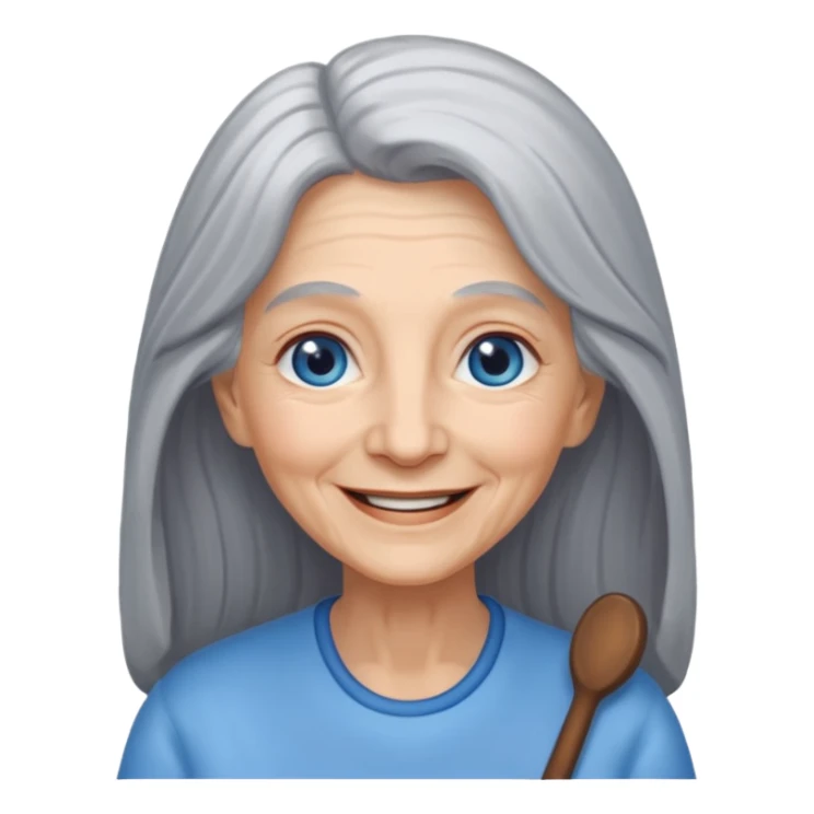 an elderly woman with long, grey hair and a smiling face with blue eyes sticker