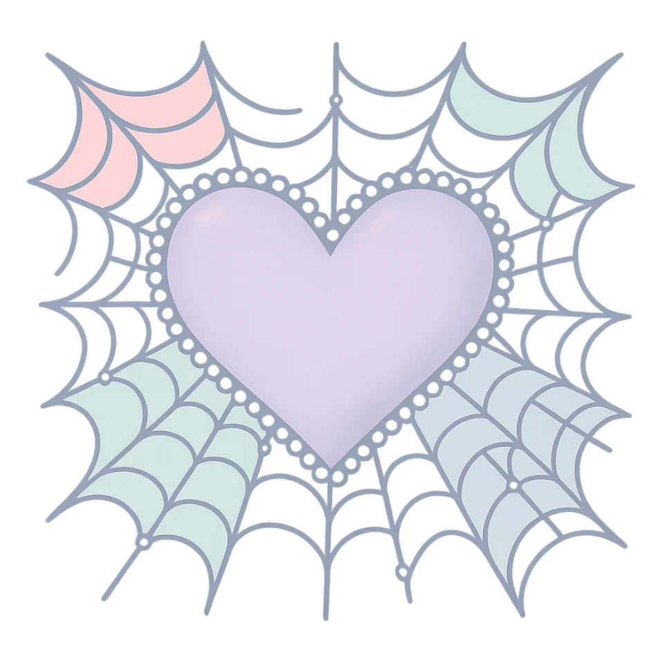 Remove the background, keep the pastel goth heart with pastel spiderwebs and pearls, transparent background. sticker