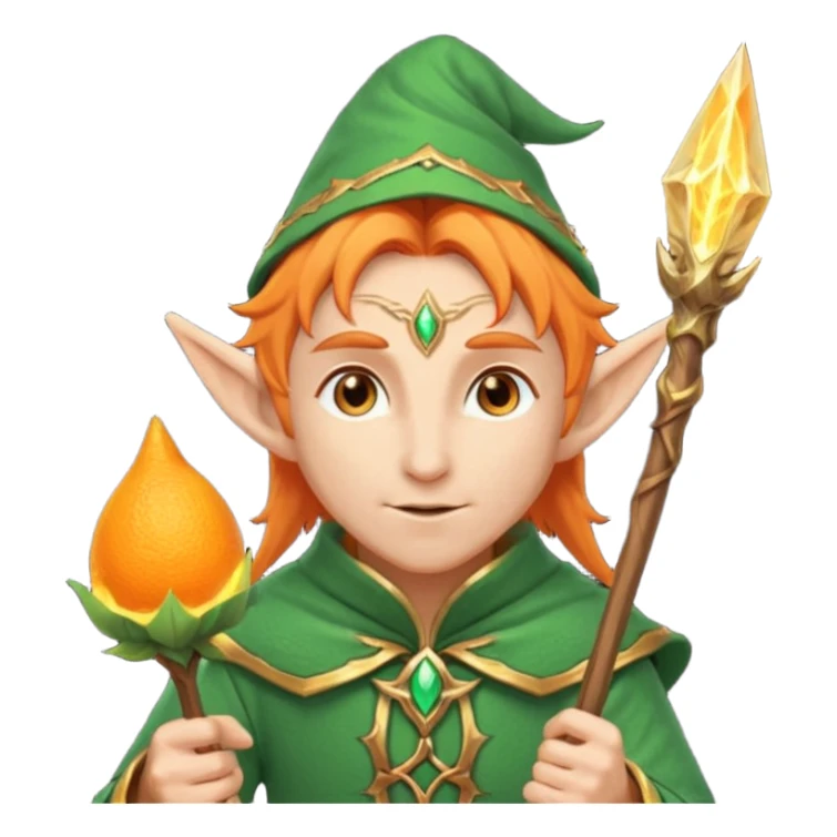 Orange Haired Elf, old Mage elf with glowing orange staff sticker
