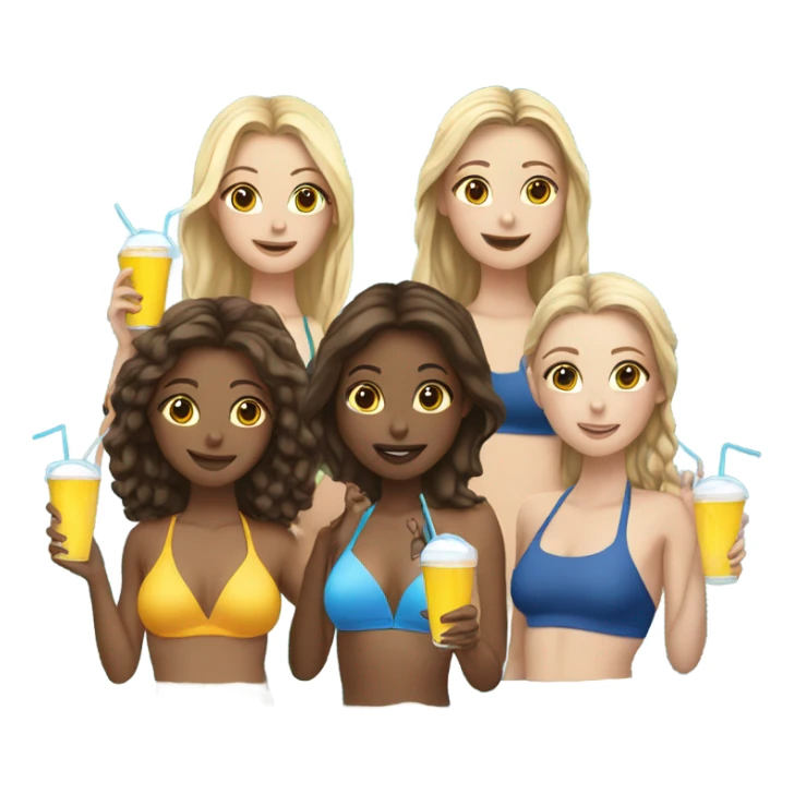 Group of ALL WHITE girls at pool with drinks sticker