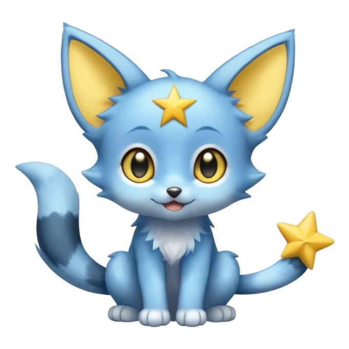 Shinx, round ears, yellow star on tail, full body, big eyes, hapy sticker