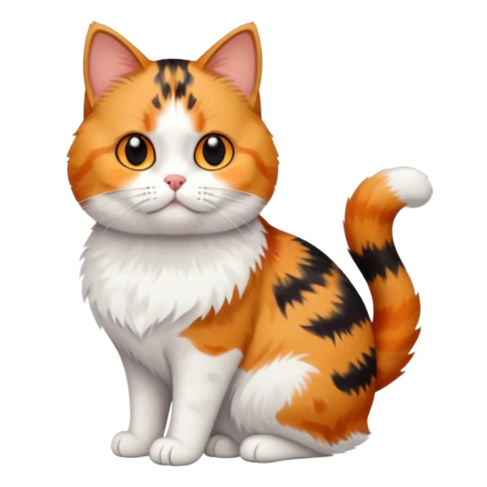 full body calico tabby + white cat with small head and short but chubby body sticker