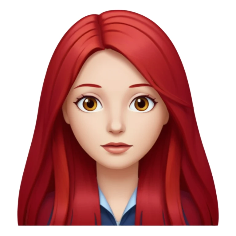 white woman cherry red long straight hair parted middle sticker