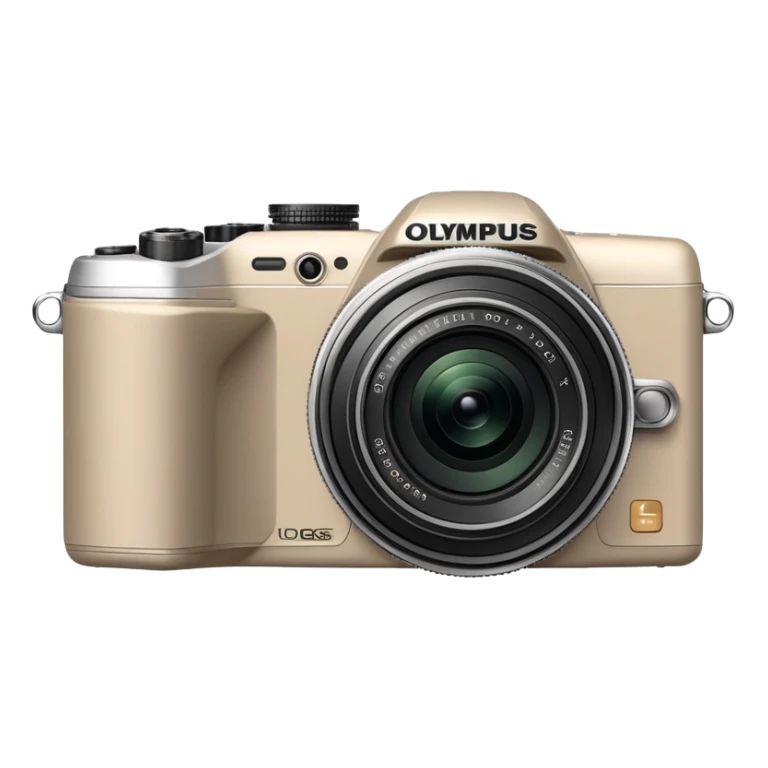 Ultra simplified Olympus Superzoom 70G camera, grayish-beige color, abstract representation with bare minimum of recognizable features sticker