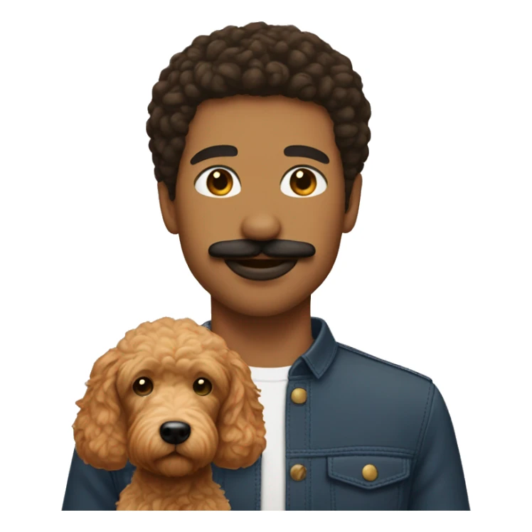 Lightskin man with mustache with a red goldendoodle sticker