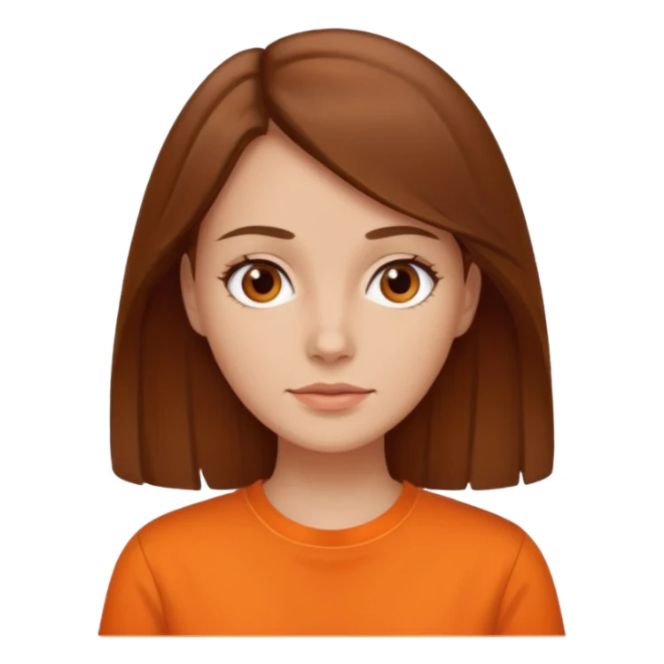 brown haired woman no smile with orange shirt sticker