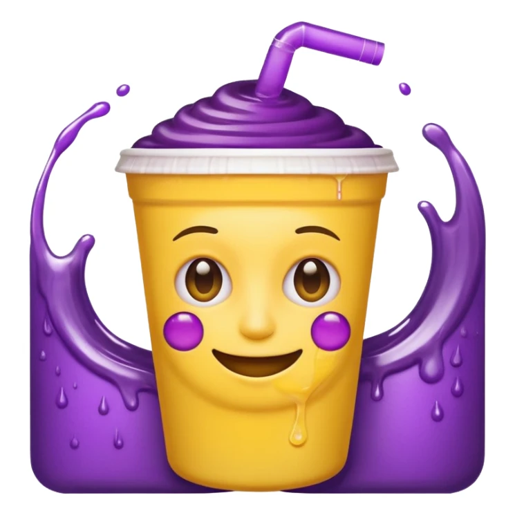  White styro with purple juice inside visible from the top only. Add a stoned yellow emoji face that os holding the cup sticker