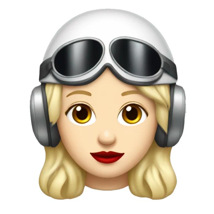 Blonde Russian pilot girl with red lips with airplane pilot headset   sticker