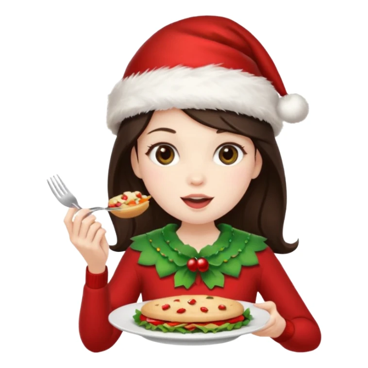 brunette christmas character eating lunch sticker