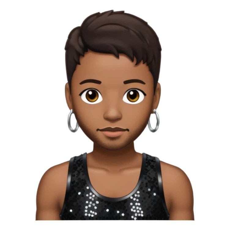 Tank, R&B Singer with dark brown hair, black sequin outfit sticker