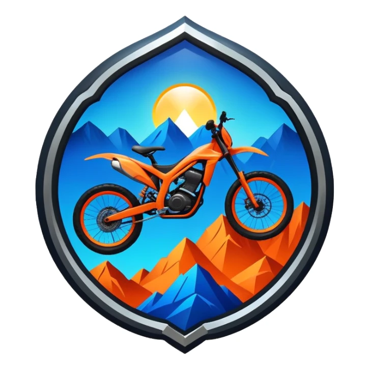 A bold, dynamic emblem combining elements of extreme sports like a mountain, a bike, and a parachute, all within a circular or shield-like shape. The design conveys speed, adventure, and adrenaline, with sharp lines and vibrant colors representing the thrill and intensity of extreme sports. sticker