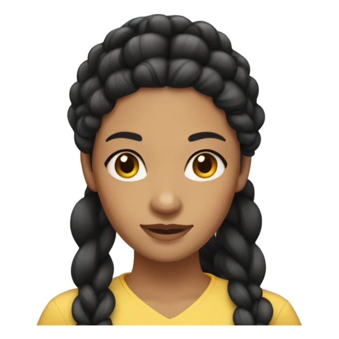black hair long braid, woman, brown eyes, yellow skin sticker