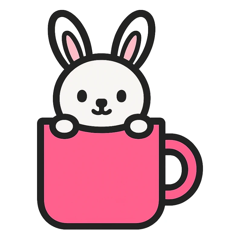 pink mug with a bunny inside, color outline icon style sticker