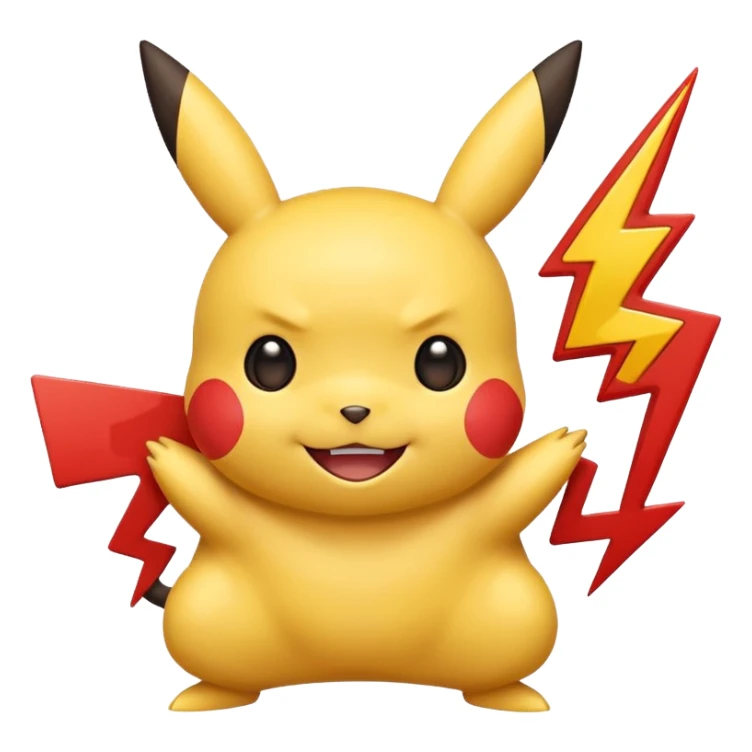 Pikachu as a Rednote app emoji, with round red body, yellow lightning bolt tail, big smile, bold playful style sticker
