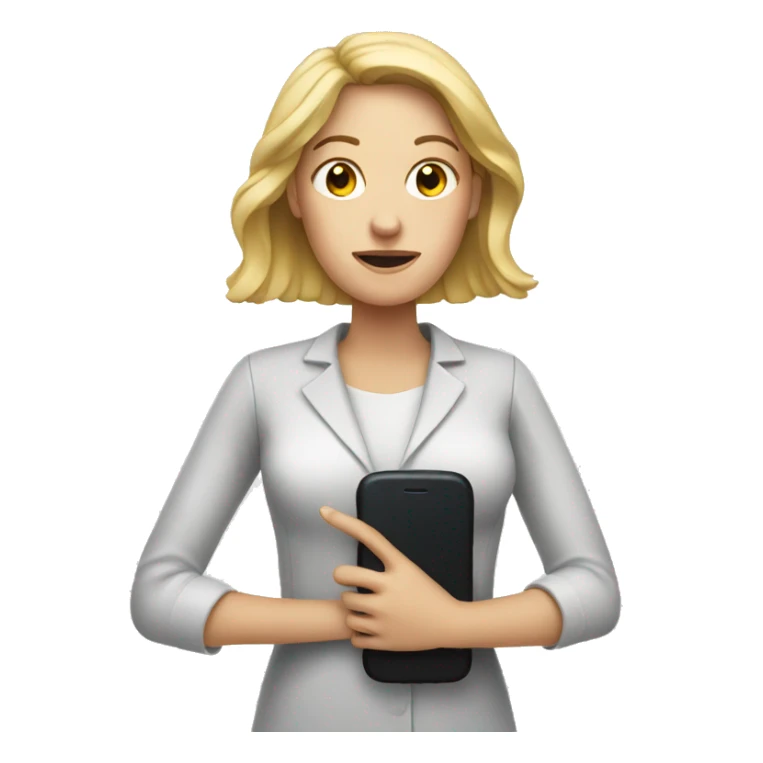 white woman holding big phone sticker