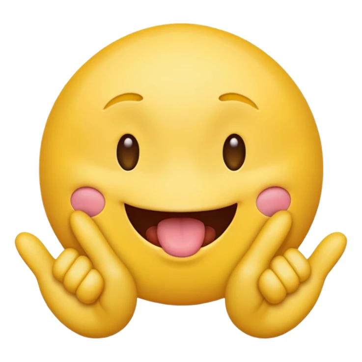 Yellow emoji face, two hands on side with tongue out sticker