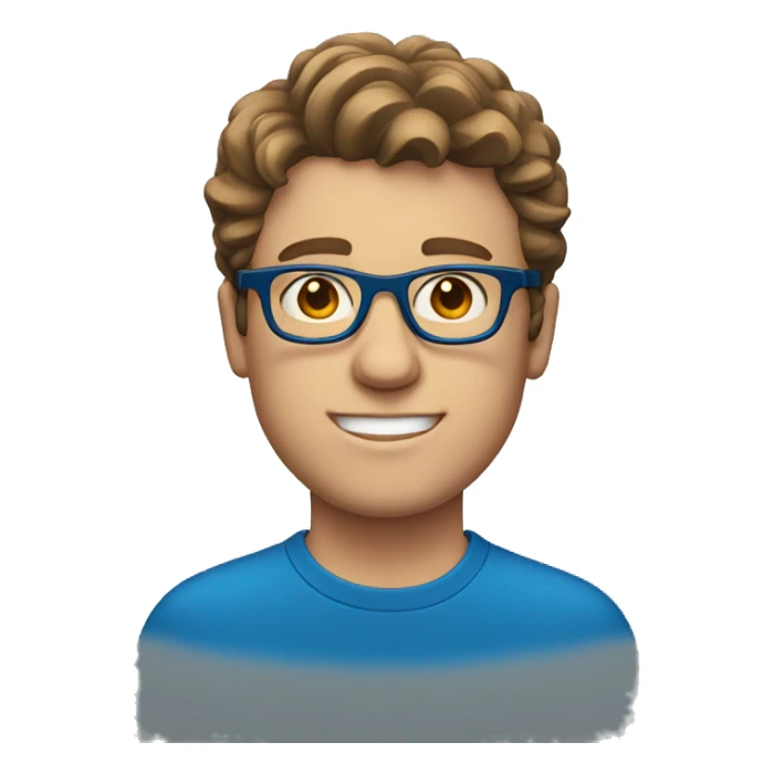 white guy with wavy short brown hair and blue glasses sticker