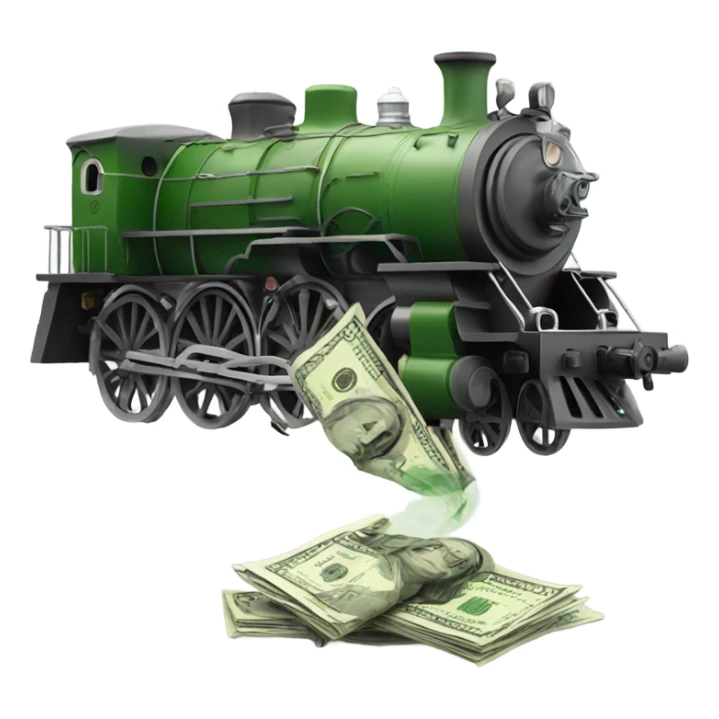 Locomotive blowing out money  sticker