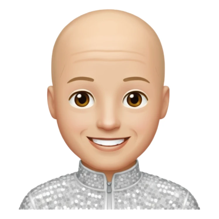 John Hendy from East 17 with light skin, bald head, white sequin outfit sticker